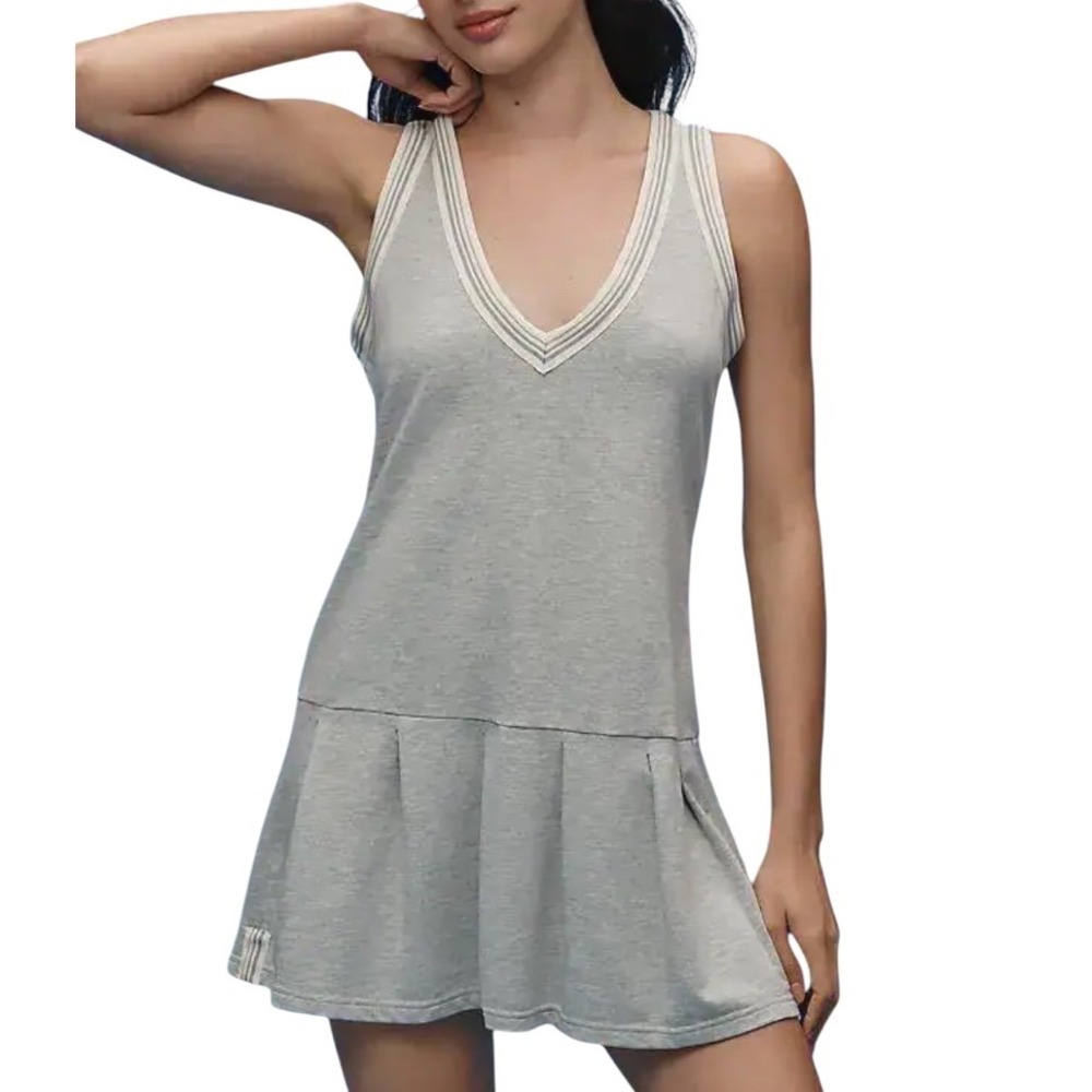 SUNDAYS Anthropologie CAM MINI TENNIS DRESS Gray Sweatshirt w/Cream Stripes S